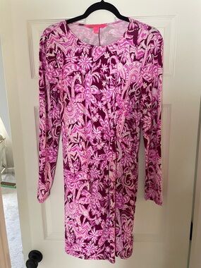 Lilly Pulitzer Pink and Magenta Floral Long-Sleeve Tie Dress